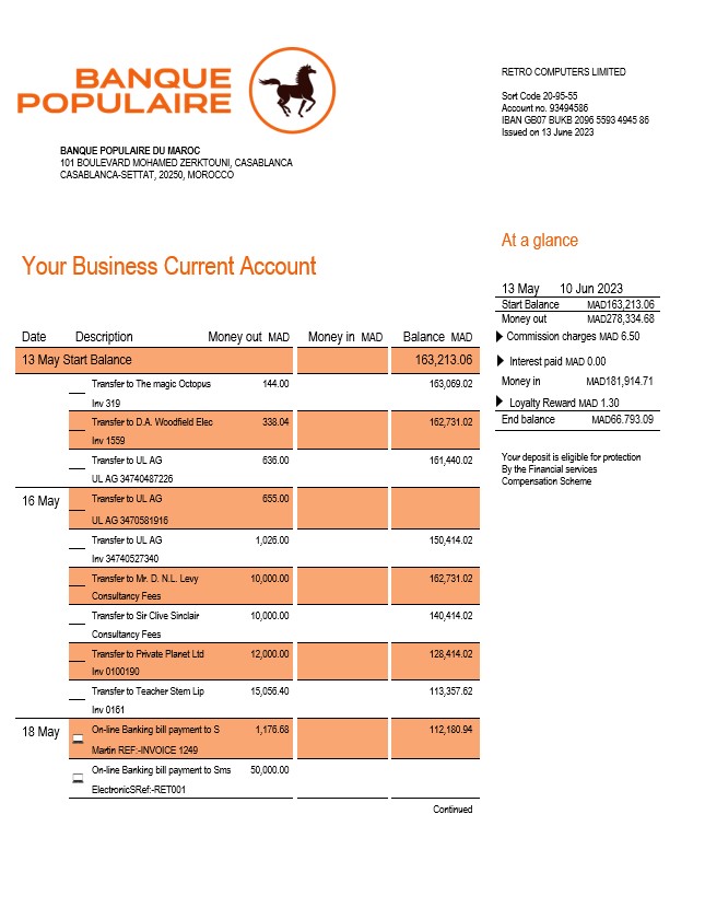 Modèle Word et PDF de déclaration commerciale de la Banque Populaire du Maroc